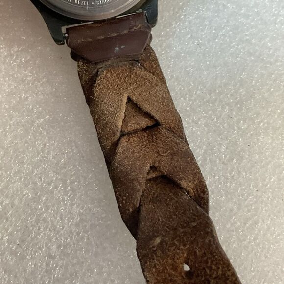 Vtg Timex Watch Men 38mm Indiglo Gold Tone Compass Bezel Leather New Battery - Picture 13 of 16